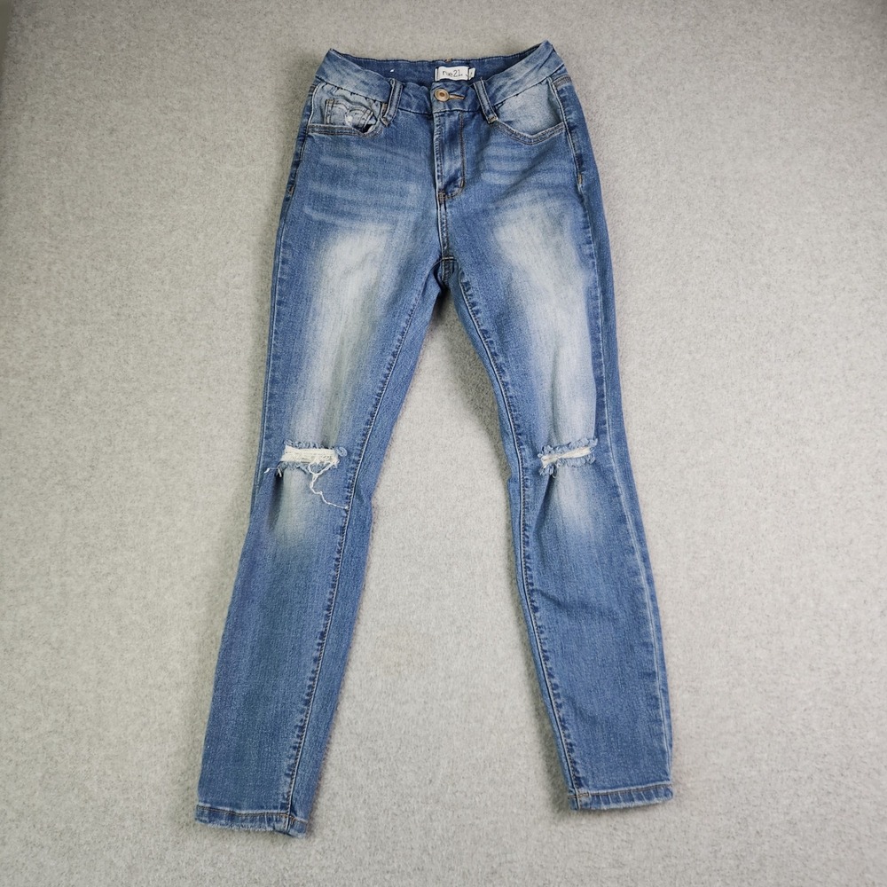 rue21 Skinny Jeans Womens Size 4 Blue Denim Faded Medium Wash Distressed Stretch